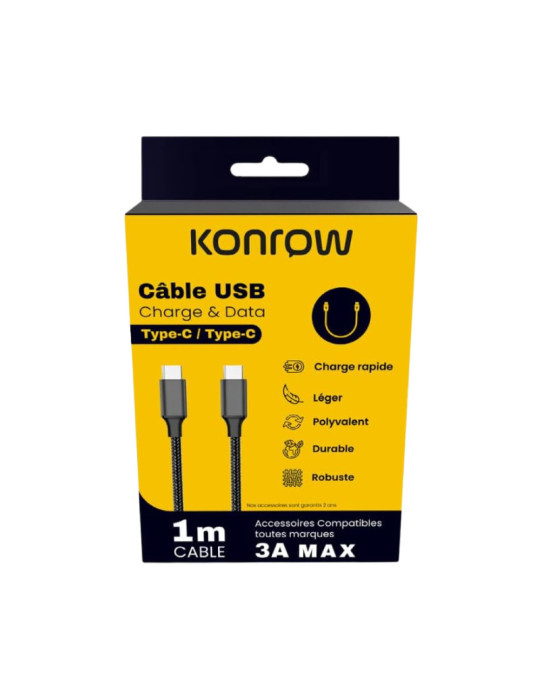 Câble USB vers USB-C  1 m  Tressé  Konrow