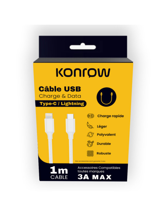 Câble USB-C vers Lightning  1 m  Tressé  Konrow