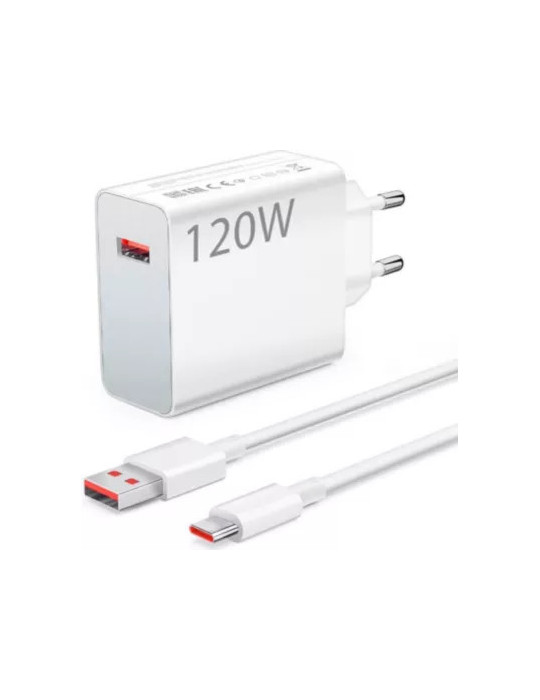 Chargeur mural Xiaomi HyperCharge  120W  USB-A vers USB-C  Blanc